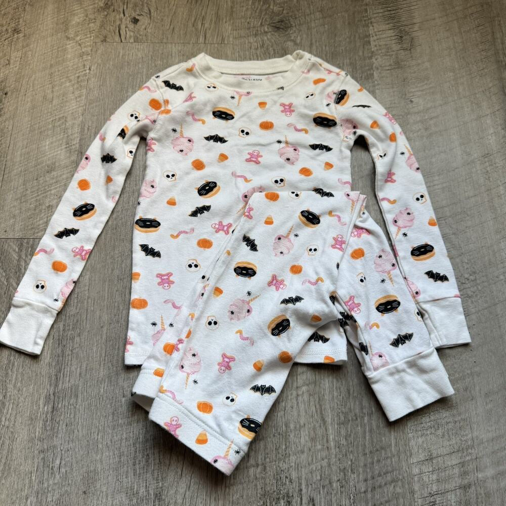 Old Navy Child Unisex Size S 6 Pajama Set Halloween Skeleton Bat Pumpkin Candy